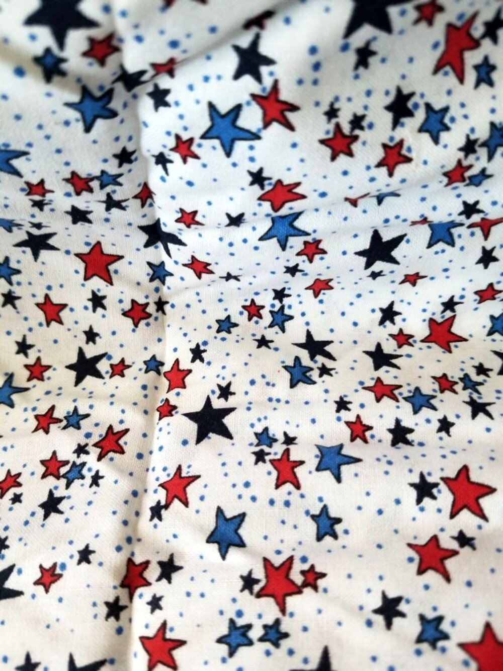Material White  Fabric Red Blue Stars Big Little Dots Fabric    44" x 40"   Cott